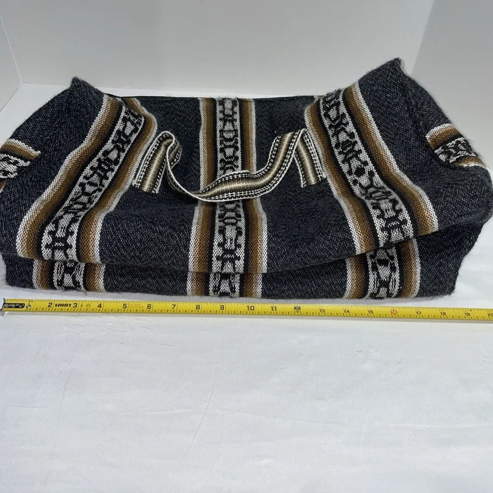 Woven Llama Duffel Bag Peruvian Wool Blend Travel Weekend Bag Gray Brown Stripe